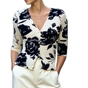 INC International Concepts Monochrome Floral Cardigan Size Small